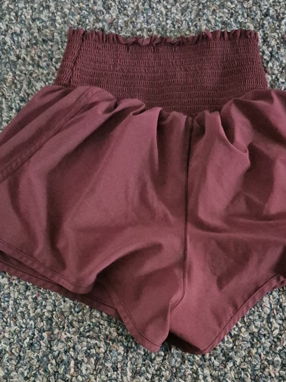 High-Waist Smocked Burgundy Women's Shorts